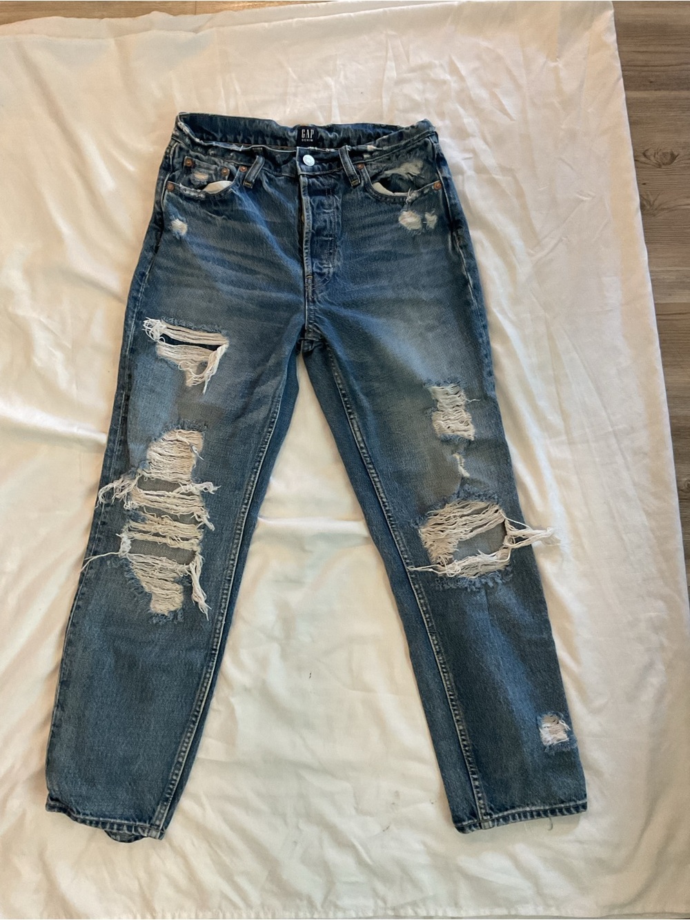 GAP Women's Distressed Blue Cheeky Straight Leg Jeans